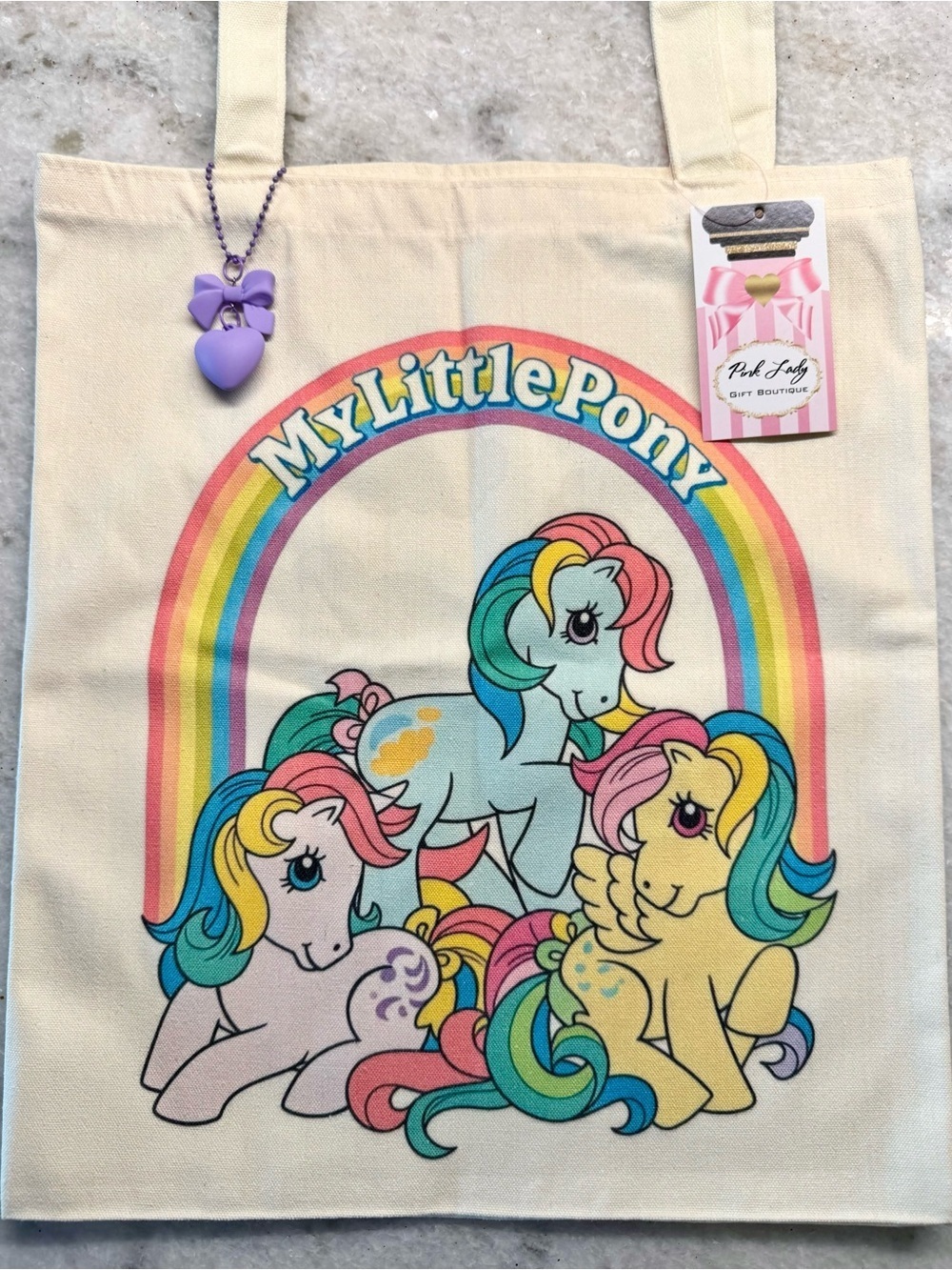 New My Little Pony Retro 80s Style Shopping Bag Purse Tote w/ Heart Charm - 16” - Picture 8 of 9